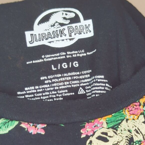 Jurassic Park Black Tropical Dinosaur Graphic T-Shirt Mens Large - Picture 3 of 5